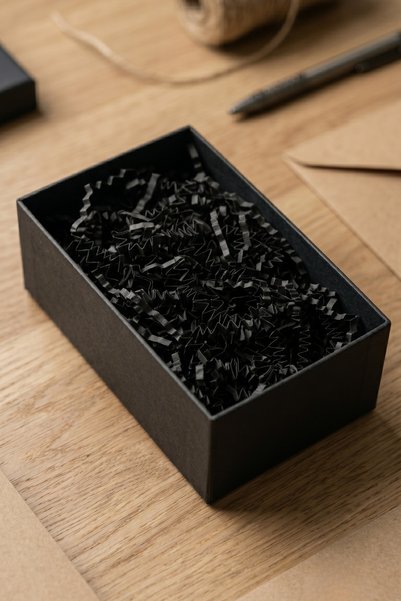 MEG TASARIM DÜNYASI Black Zigzag Crinkled Paper 200 Gr - Decorative Gift Box and Packaging Filling Material Z Zigzag Box Interior Ornament and Shipping Protective Packaging Material Black Paper