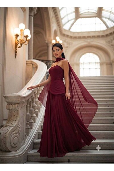 Gülcan Luxury Şal detaylı tül kloş abiye
