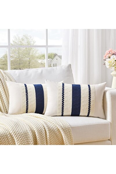 Fancy Homi Set of 2 Decorative Lumbar Pillow Covers, Navy Blue, 30 x 50 cm, by