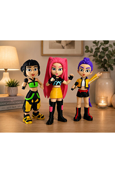 Pond Design K-POP Demon Hunters Rumi, Mira, Zoey 3'lü Set, Figür Oyuncak 15cm...