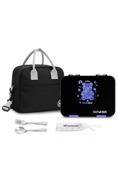 Eazy Kids Convertible Bento Lunch Box w/ Insulated Lunch Bag – Gamer Black
