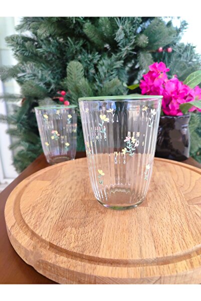 Madame Coco Ravenna Little Bloom Set of 4 Soft Drink Glasses - Green - 395 ml