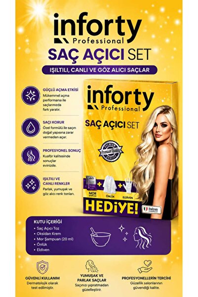 İNFORTY Profesyonel Saç Açıcı Set 100gr Açıcı +Oksidan 150ml+Önlük +Eldiven M...