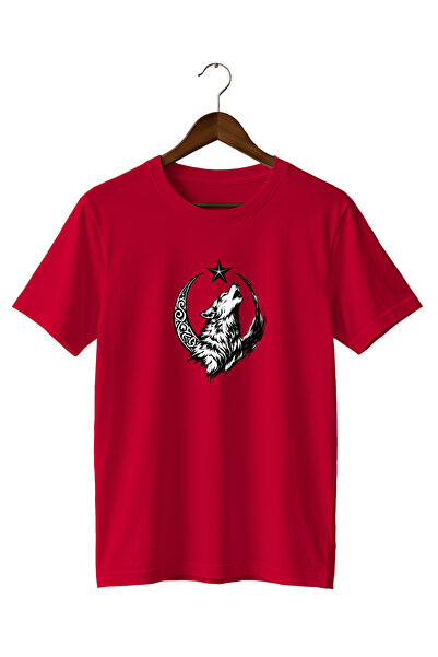 WİDİ Special Design Minimalist Snow Wolf and Moon Star Printed T-Shirt 100% C...