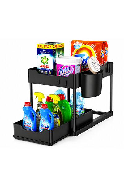 Ebazario Kitchen storage 2-Tier Under Sink Organiser, Black, Sliding Cabinet ...