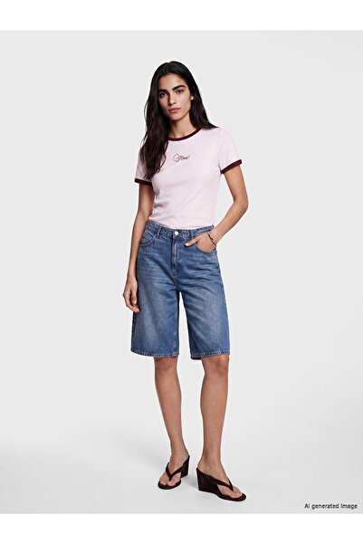 LC Waikiki Crew Neck Embroidered Women's Ribbed T-Shirt