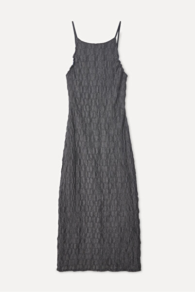 Mudo Women's Anthracite Textured Straight-Cut Long Dress
