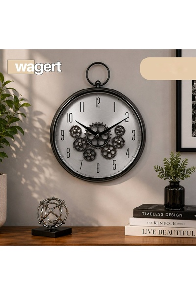 CEZVE HOME Metal Wall Clock with Wheel Detail - Retro Design Living Room Clock