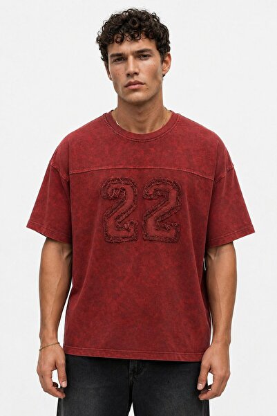 Respire 22 Tricou Oversized Spălat Bordeaux