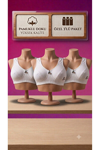 BEYAZTOPTAN Women's 100% Cotton Textured Maternity Half Tank Top Bra 3-Pack