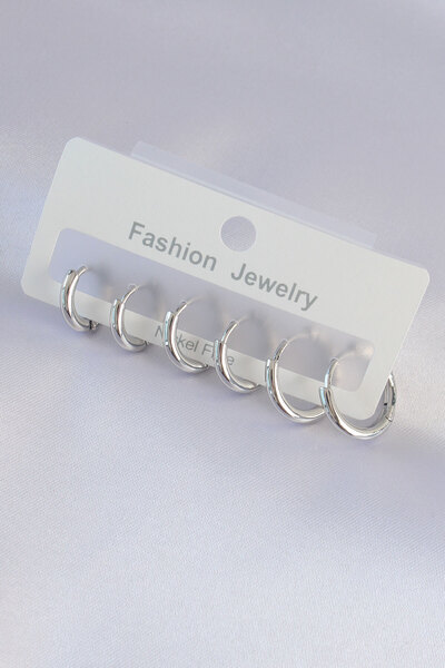 OGHAMAY Brass Silver Color Oval Earring Set