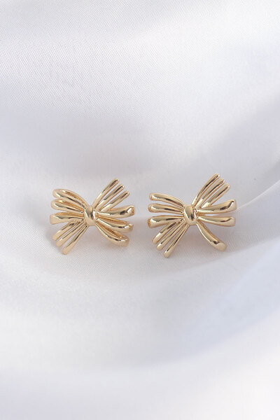 OGHAMAY Brass Gold Color Bow Earrings