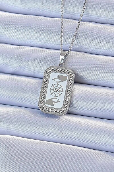 OGHAMAY 316L الصلب سلسلة فضية اللون مطلي الزركون حجر العين الشكل التارو قلادة