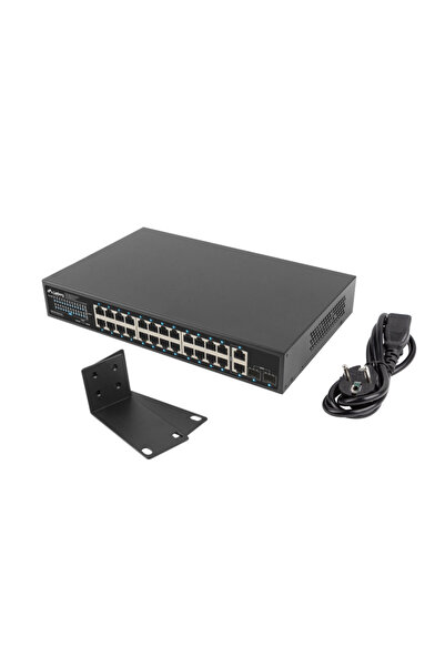 Lanberg Switch Gigabit PoE+ cu 24 de porturi, 250W, 2x GbE Uplink, 2x SFP, mo...