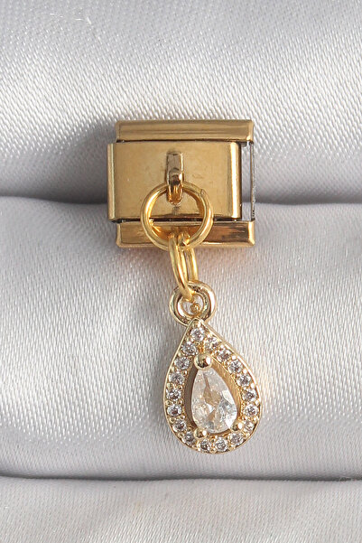 OGHAMAY 316L Steel Gold Color Hanging Drop Zircon Stone Nomination Charm