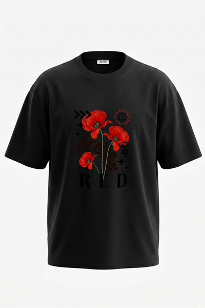 Anetos Μπλουζάκι με σχέδιο Red Poppies, με στάμπα στην πλάτη, βαμβακερό, μαύρ...