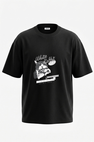 Anetos Bela majica sa crnim pamučnim dizajnom i natpisom "White Rabbit Cat" n...