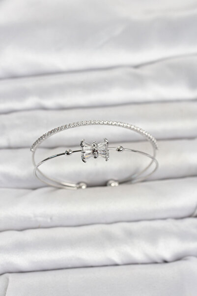 OGHAMAY Brass Silver Color Baguette Zircon Stone Women's Bracelet