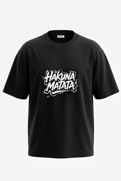 Anetos Hakuna Matata grafit dizajn, pamučna crna oversize majica sa štampanim...