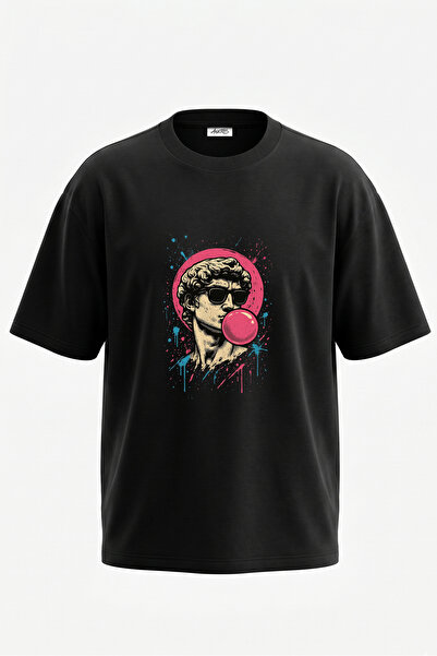 Anetos Tricou supradimensionat din bumbac negru cu imprimeu pe spate David Su...