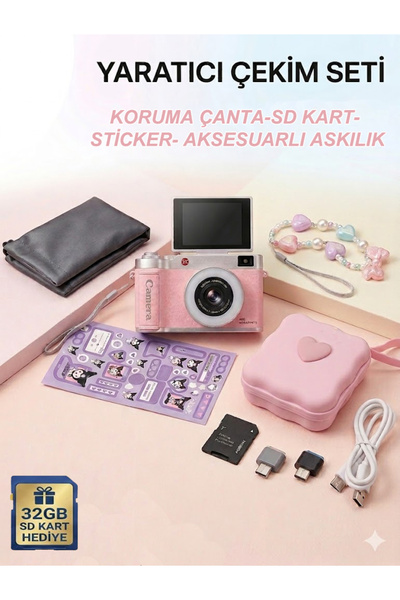 İMEXTECH 4K Çantalı Dijital Retro Video Kamera 48MP 16X Zoom Işıklı (+32GB Ka...