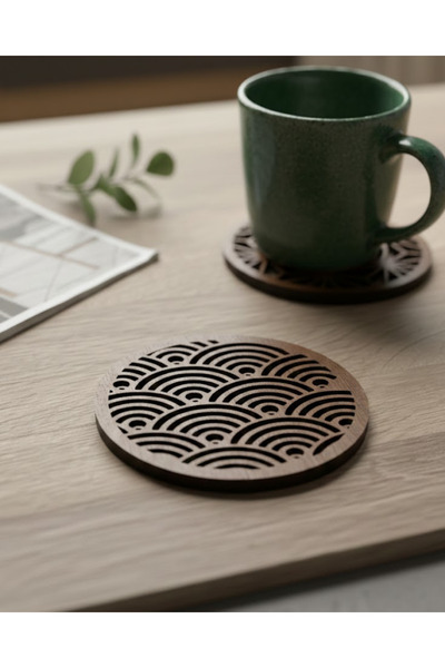 ih ihra Decorative Wooden Coaster Set - 4-Piece Laser Cut Tea and Coffee Pres...