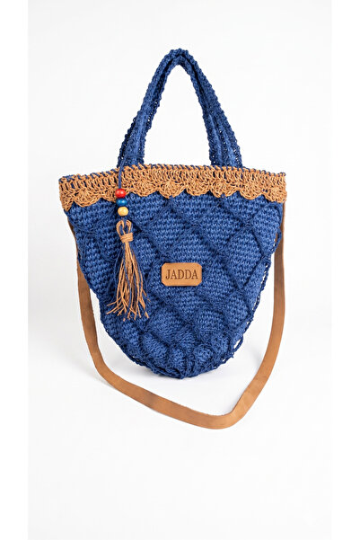 JADDA Handmade Daily Knitted Hand Shoulder Bag Real Leather Accessory Blue St...
