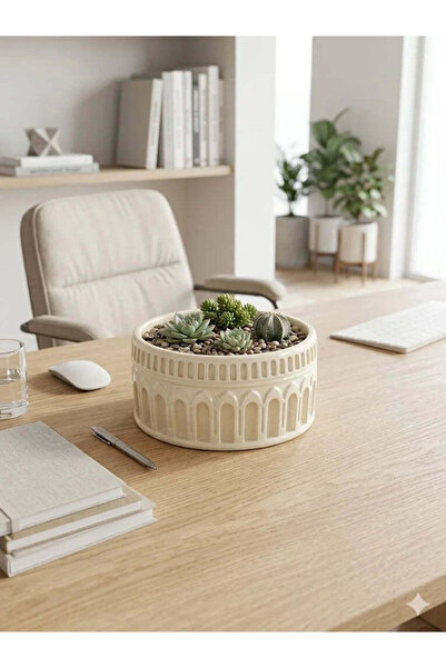 VaseAtelier Roma El Yapımı Klasik Salon Çiçeklik Dekoratif Beton Saksı 2.30 L...