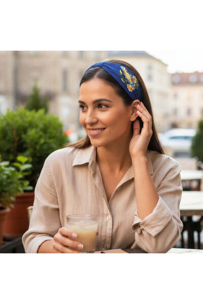 GENEROUS Handcrafted Navy Blue Tropical Parrot Embroidered Headband
