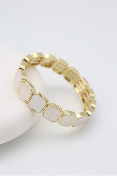 Bade Jewelry سوار من الفولاذ المقاوم للصدأ مطلي بالمينا باللون الأبيض الذهبي ...
