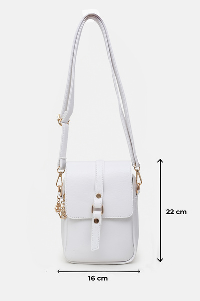 Maslan Bags Women's White Covered 2-Compartment Zippered Crossbody and Shoulder Bag 22X16 cm