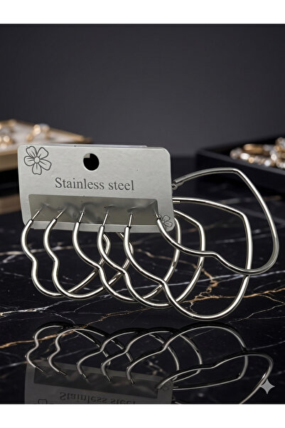 BİJU YILMAZ 26Clk109 - Silver Heart Earring Set