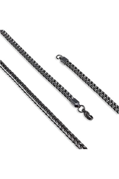 Mestore Angled King Bean Braided Black Steel Necklace 4mm 3168Cek026