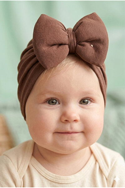 VaVbaby Baby Girl Luxury Patterned Baby Bonnet with Big Bow - Brown