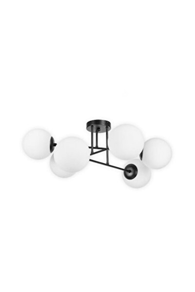 Cojom Candelabru Brato 6NAB, metal negru, abajururi din sticlă, alb mat, 6XE27