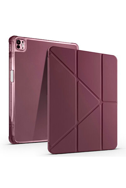 iPad Uyumlu Air 13 2025 M3 Kılıf Zore Tri Folding Kalem Bölmeli Standlı Kılıf-Mürdüm