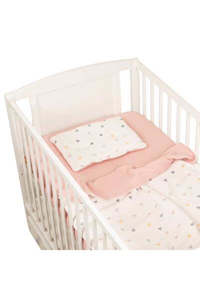 Kidizi Lenjerie patut bebe 120x60 cm Color Hearts din muselina dubla 3 piese ...