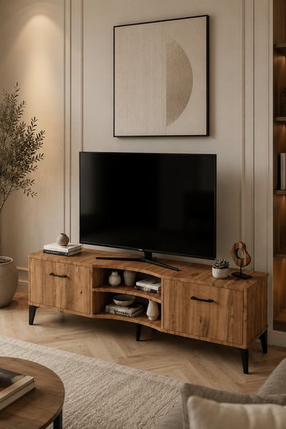 Reyo Falez Vera Tv Sehpası 160x35x50 cm Çok Amaçlı Televizyon Ünitesi Raflı D...