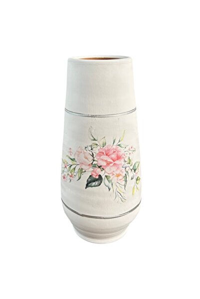 Ceramica Martinescu Vaza ceramica Marginea 30 cm – Vaza decorativa alba cu bu...