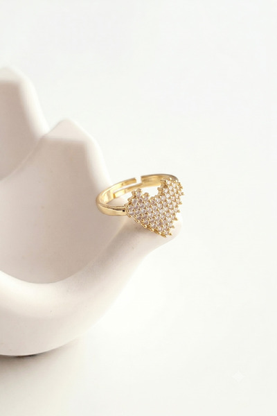 Leo'Stone Minimal Zircon Stone Heart Model Adjustable Women's Ring