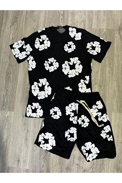 classy moda Unisex Premium Oversize T-Shirt Shorts Set |   Embossed Floral Pa...