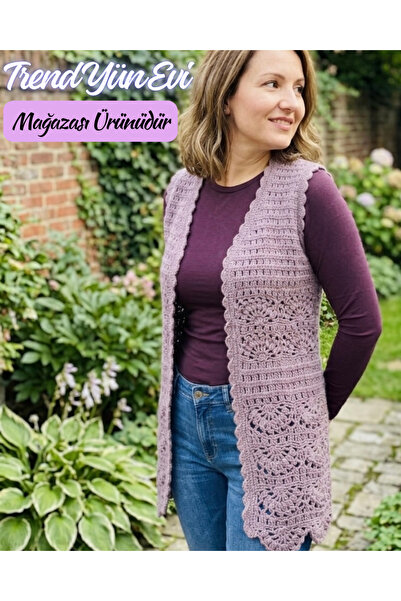 TrendYünEvi El Örgüsü Kadın Yeleği (40-42) (Angora İp)
