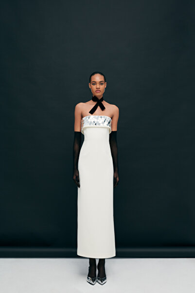 ILA THE BRAND Grace-Strapless Midi Dress With Hand Stitched Mirrors