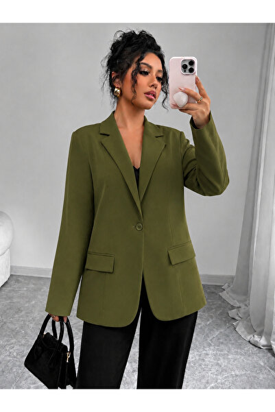essbag Haki Blazer Ceket - Tek Düğmeli, Tam Kalıp, Klasik Şıklık