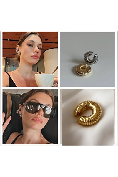 mibrillo Tırtıklı bombeli kıkırdak küpe earcuff