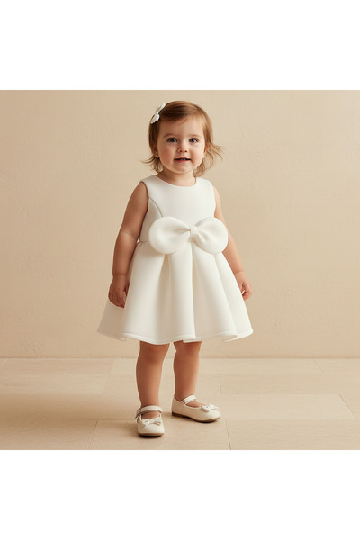 Juniors Round Neck Sleeveless Dress with Bow Accent