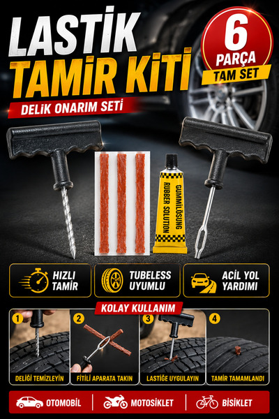 Hane Dostu 6 Parça Lastik Tamir Kiti Oto Motosiklet Bisiklet Lastik Delik Ona...