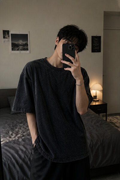 valeriae Πλενόμενο μπλουζάκι Oversize Unisex, Πλυμένο Vintage Street Style, Μ...