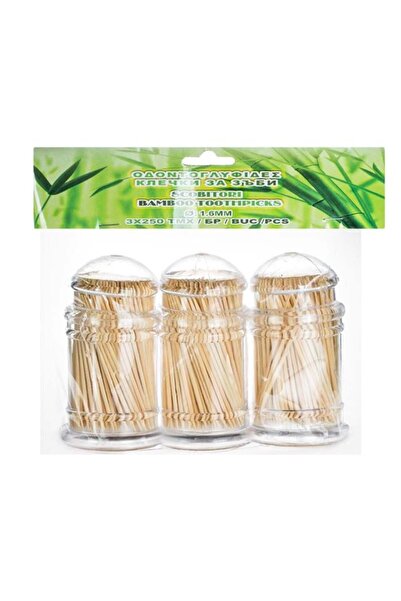 SHOPIENS Set Recipiente cu Scobitori din Bambus Capace Transparente - 3x250 bucati Shopiens®