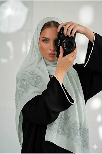 Veil Designer طرحه بوال طبقتين تطريز ورد الجوري علي طرفين الطرحه 190 *60